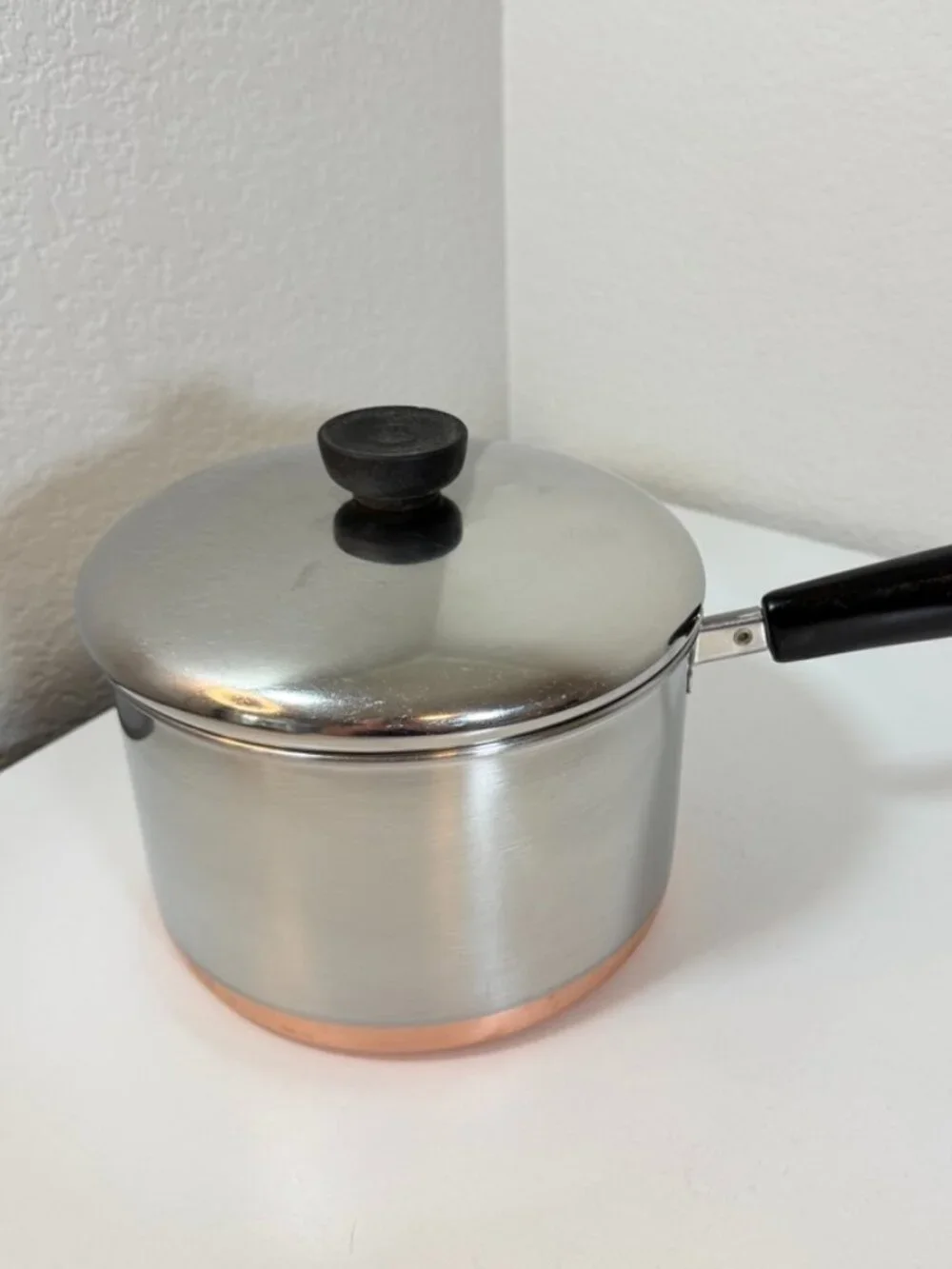 VTG Revere Ware 3 QT-90k Saucepan Copper Bottom Stainless Steel 1801 USA w/ Lid